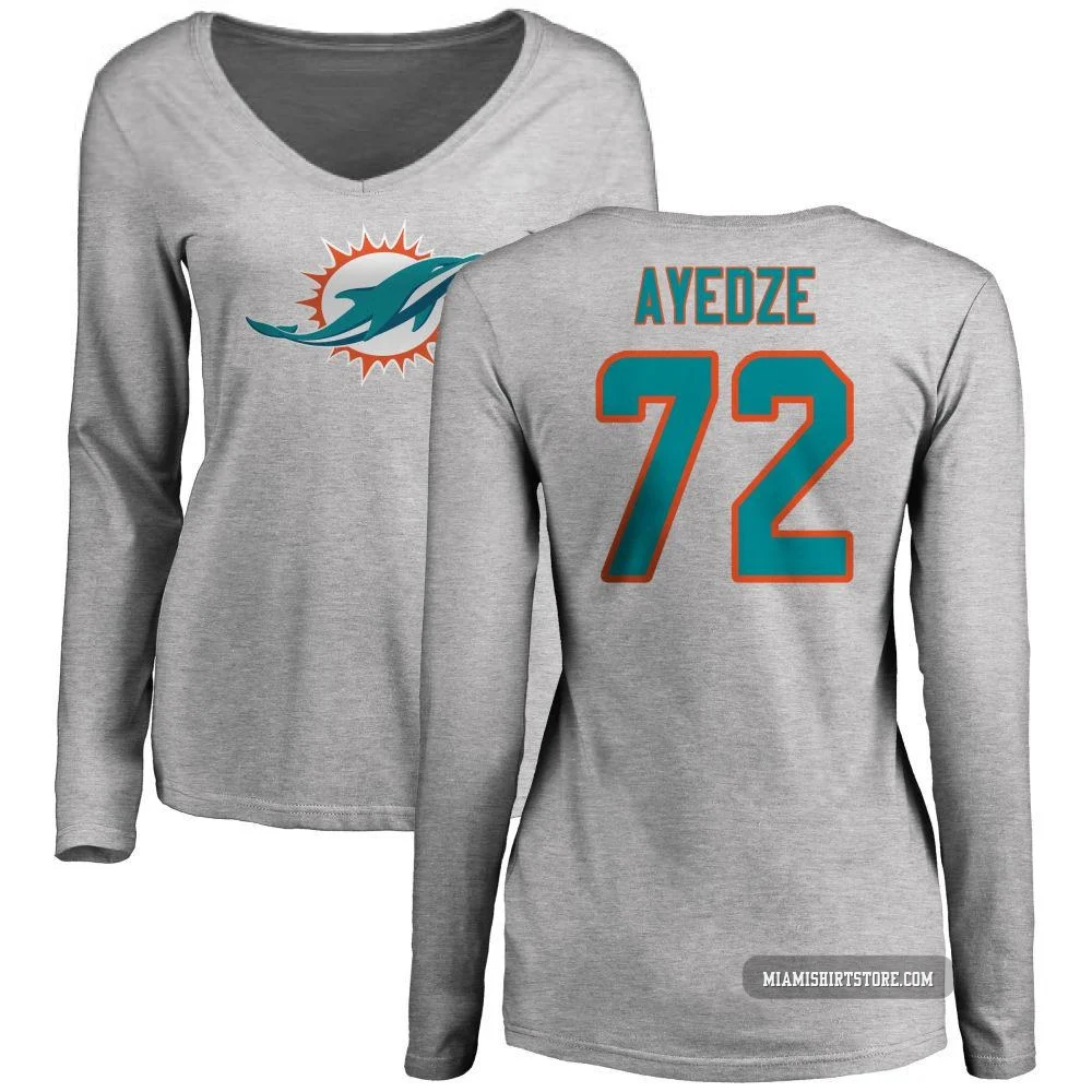 Women's Gottlieb Ayedze Miami Dolphins ＃72 Pro Line Name & Number Logo Slim Fit Long Sleeve T-Shirt - Ash