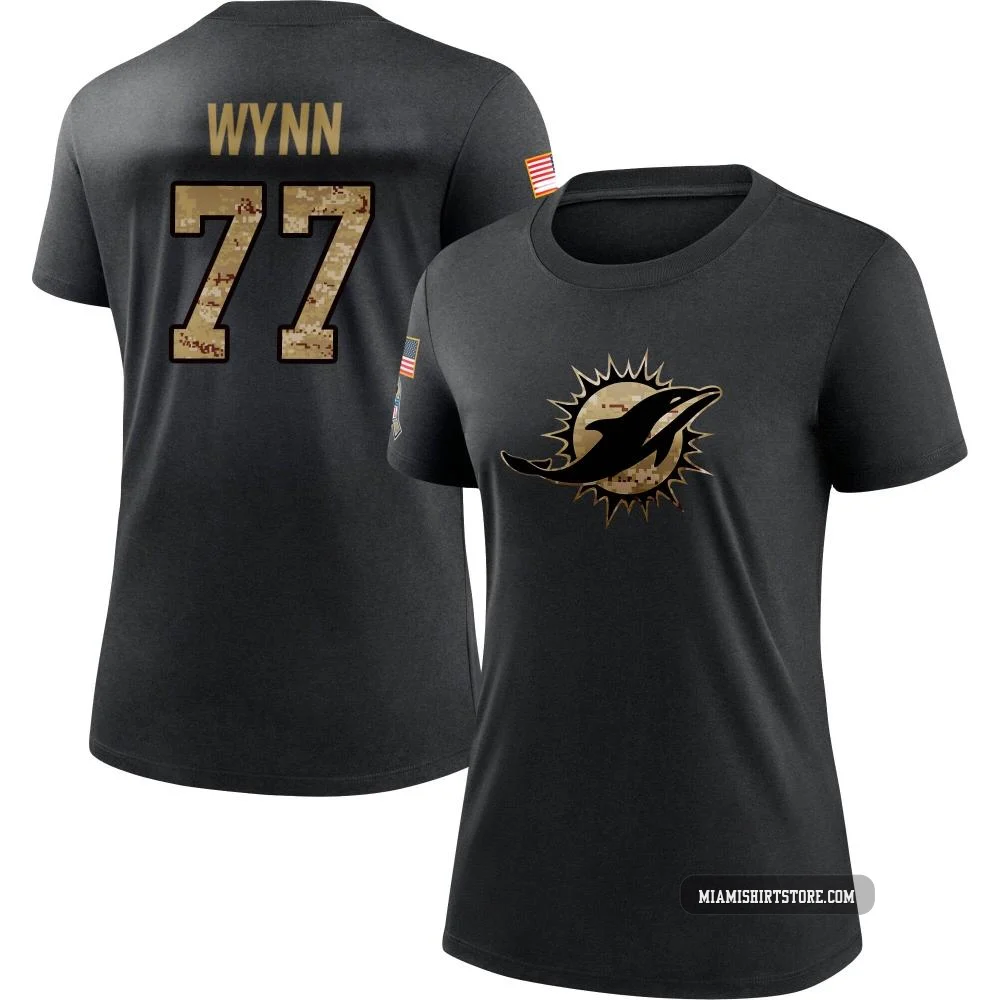 Women's Isaiah Wynn Miami Dolphins ＃77 Black 2020 Salute To Service Performance T-Shirt
