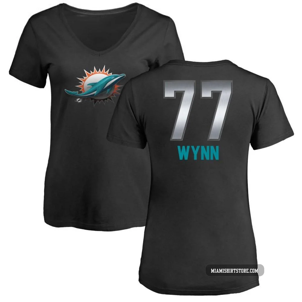 Women's Isaiah Wynn Miami Dolphins ＃77 Black Pro Line by Midnight Mascot T-Shirt -