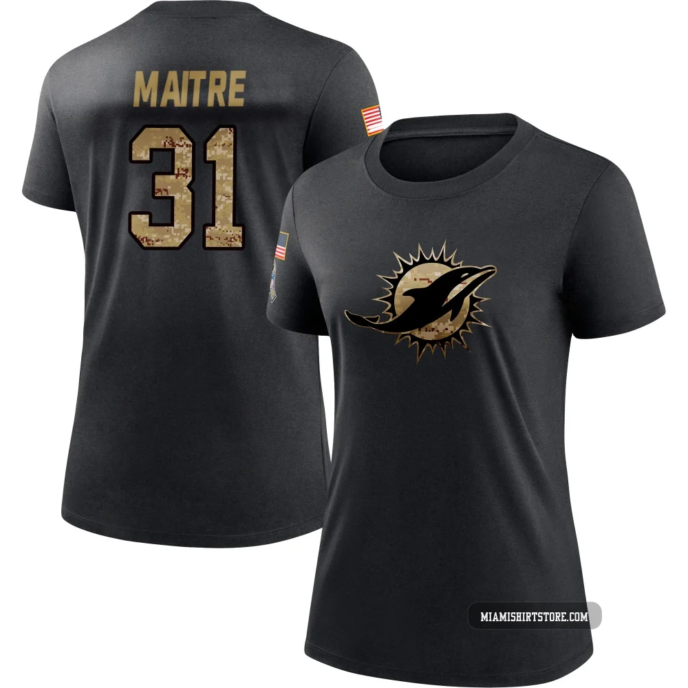 Women's Jason Maitre Miami Dolphins ＃31 Black 2020 Salute To Service Performance T-Shirt