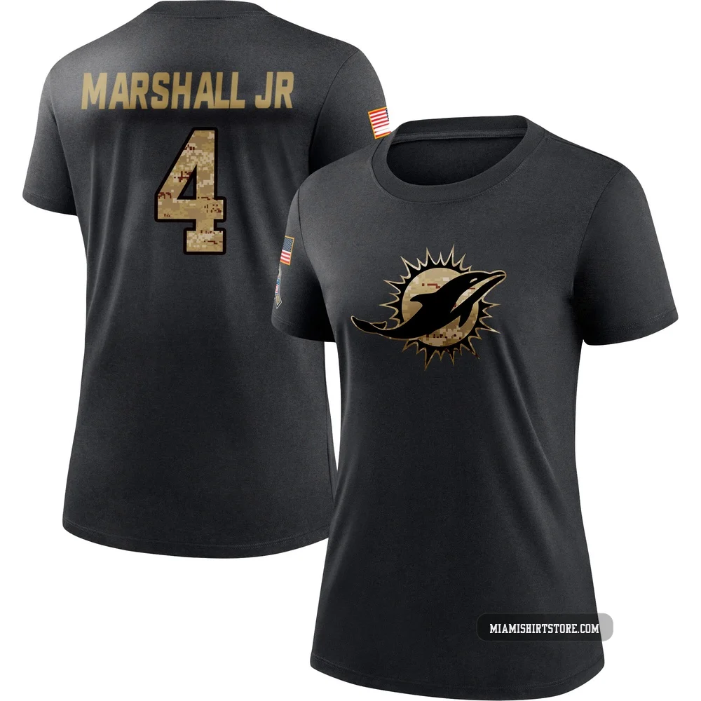 Women's Jason Marshall Jr. Miami Dolphins ＃4 Black 2020 Salute To Service Performance T-Shirt