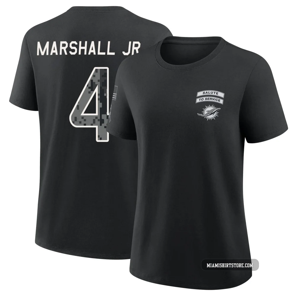 Women's Jason Marshall Jr. Miami Dolphins ＃4 Black 2026 Salute to Service T-Shirt