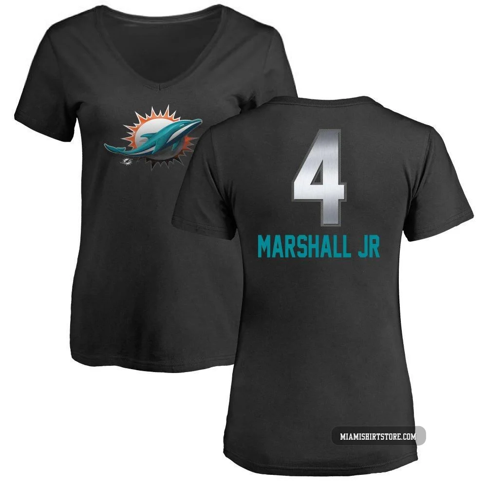 Women's Jason Marshall Jr. Miami Dolphins ＃4 Black Pro Line by Midnight Mascot T-Shirt -