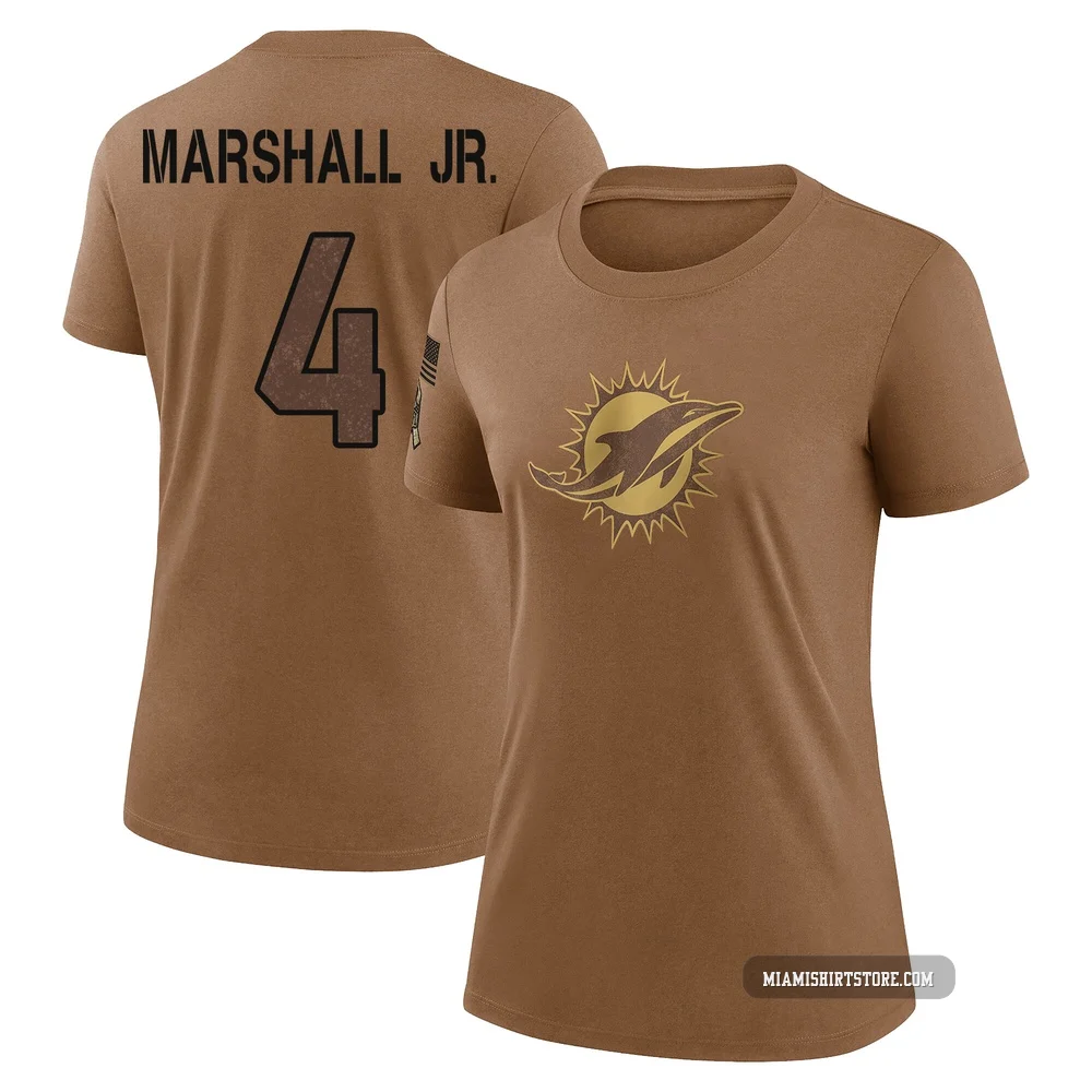 Women's Jason Marshall Jr. Miami Dolphins ＃4 Legend Brown 2023 Salute To Service Performance T-Shirt