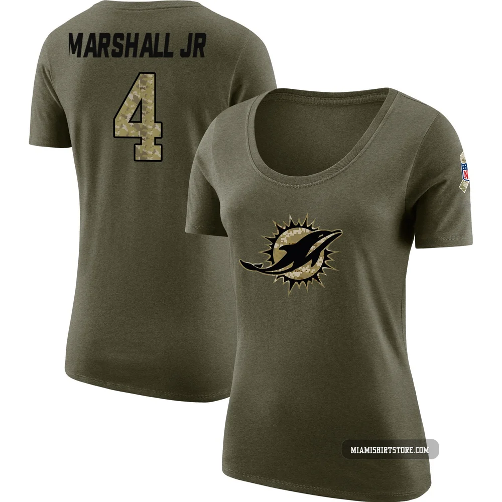 Women's Jason Marshall Jr. Miami Dolphins ＃4 Legend Olive Salute to Service Scoop Neck T-Shirt