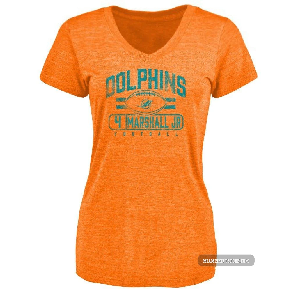 Women's Jason Marshall Jr. Miami Dolphins ＃4 Orange Pro Line by Flanker Tri-Blend T-Shirt -