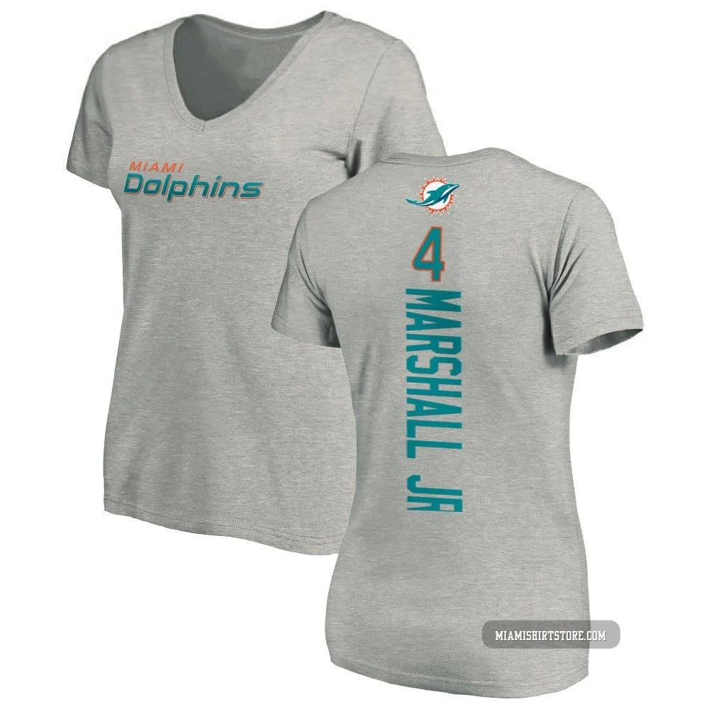 Women's Jason Marshall Jr. Miami Dolphins ＃4 Pro Line Backer V-Neck T-Shirt - Ash