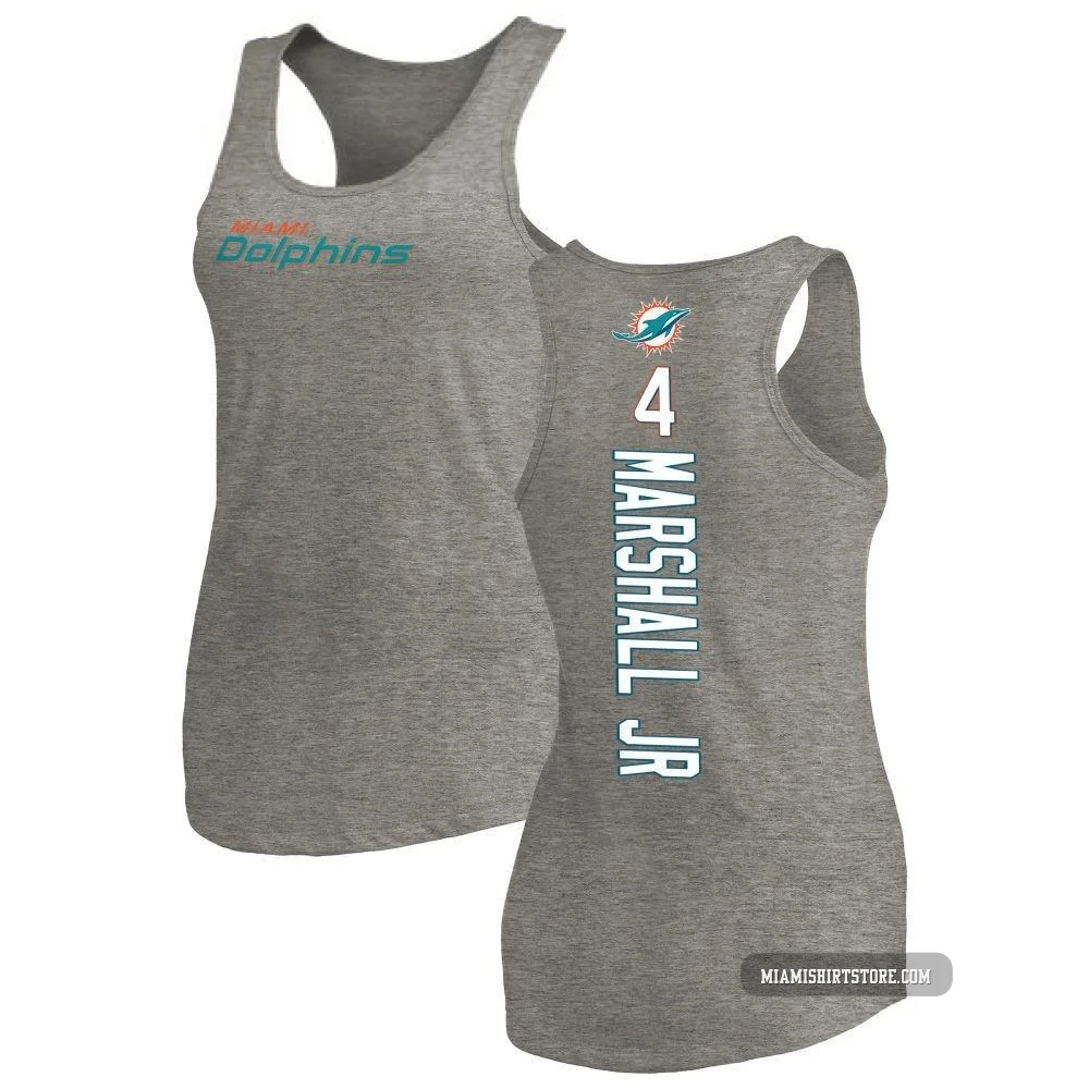 Women's Jason Marshall Jr. Miami Dolphins ＃4 Pro Line by Backer Tri-Blend Tank Top - Ash