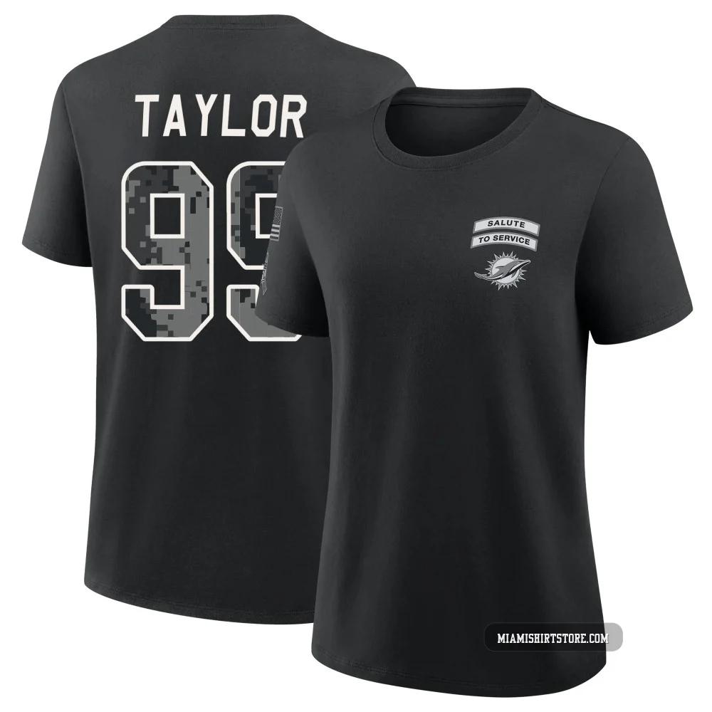 Women's Jason Taylor Miami Dolphins ＃99 Black 2026 Salute to Service T-Shirt