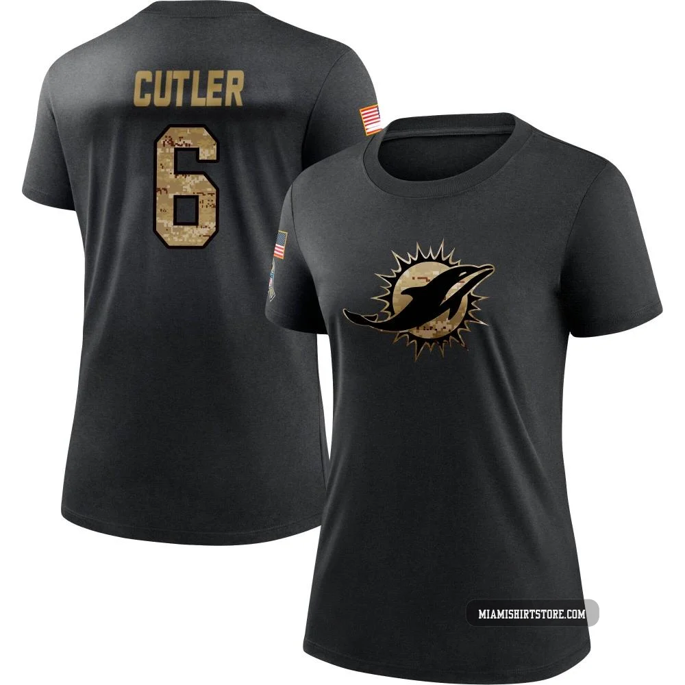 Women's Jay Cutler Miami Dolphins ＃6 Black 2020 Salute To Service Performance T-Shirt