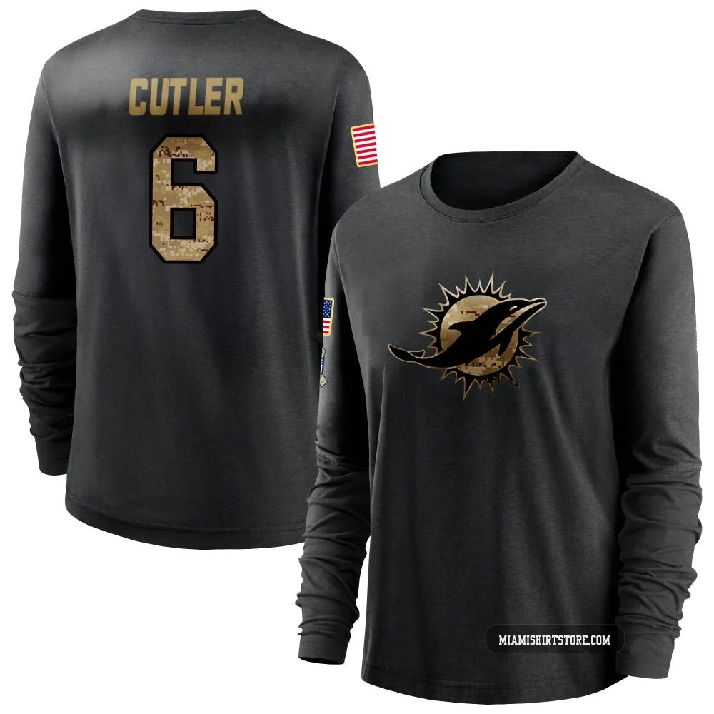 Women's Jay Cutler Miami Dolphins ＃6 Black 2020 Salute To Service Sideline Performance Long Sleeve T-Shirt
