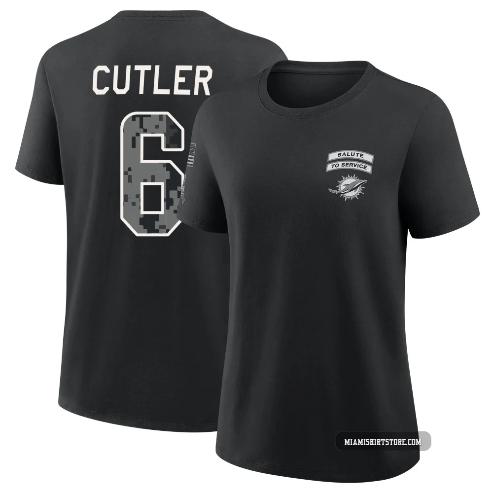 Women's Jay Cutler Miami Dolphins ＃6 Black 2026 Salute to Service T-Shirt