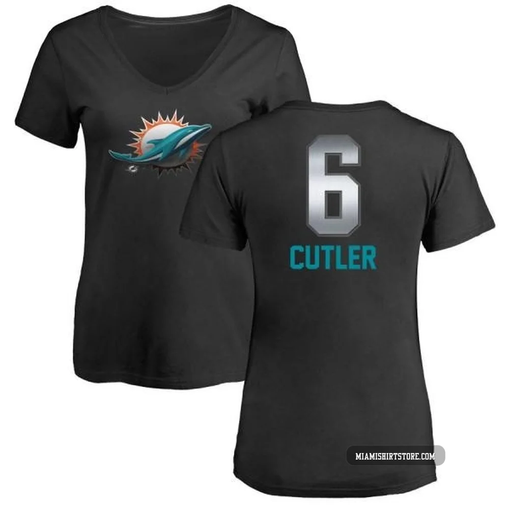 Women's Jay Cutler Miami Dolphins ＃6 Black Pro Line by Midnight Mascot T-Shirt -