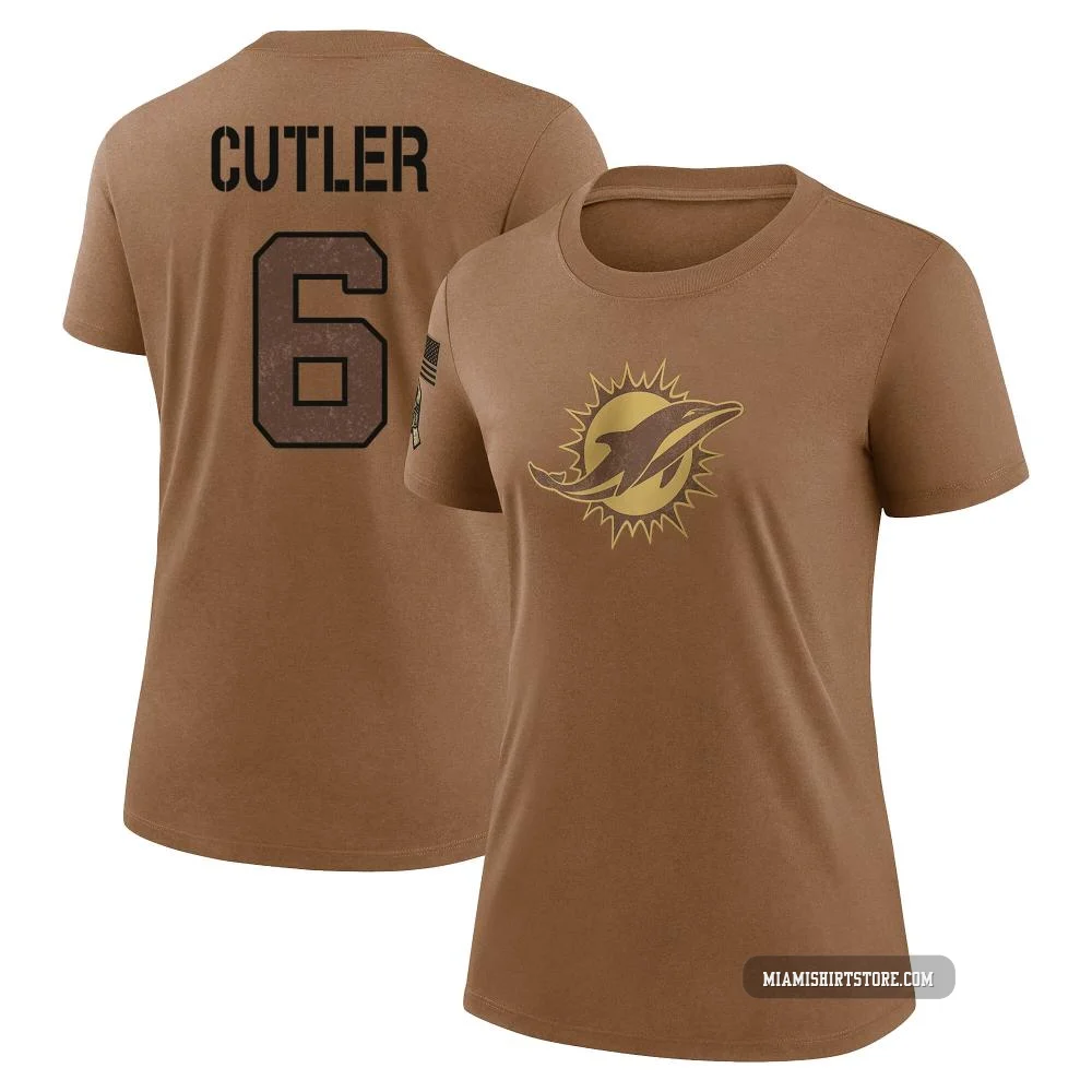 Women's Jay Cutler Miami Dolphins ＃6 Legend Brown 2023 Salute To Service Performance T-Shirt
