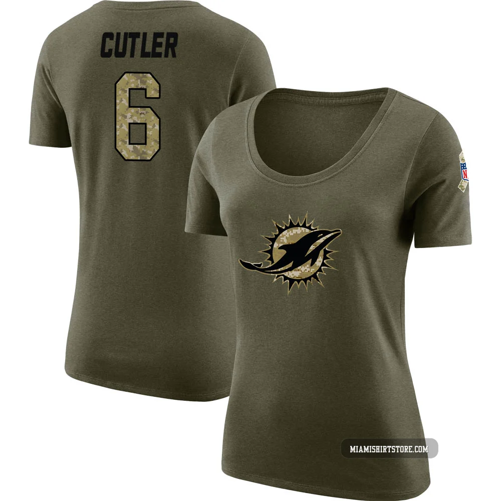 Women's Jay Cutler Miami Dolphins ＃6 Legend Olive Salute to Service Scoop Neck T-Shirt