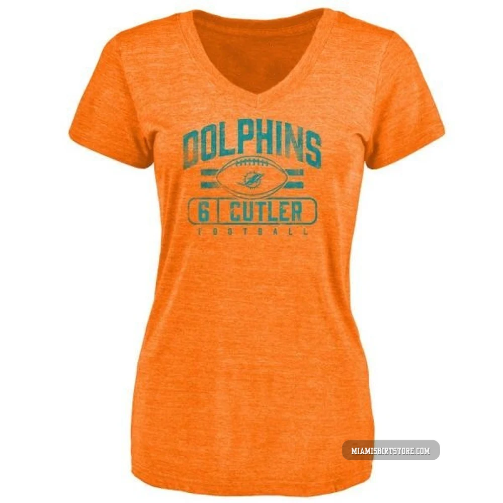 Women's Jay Cutler Miami Dolphins ＃6 Orange Pro Line by Flanker Tri-Blend T-Shirt -