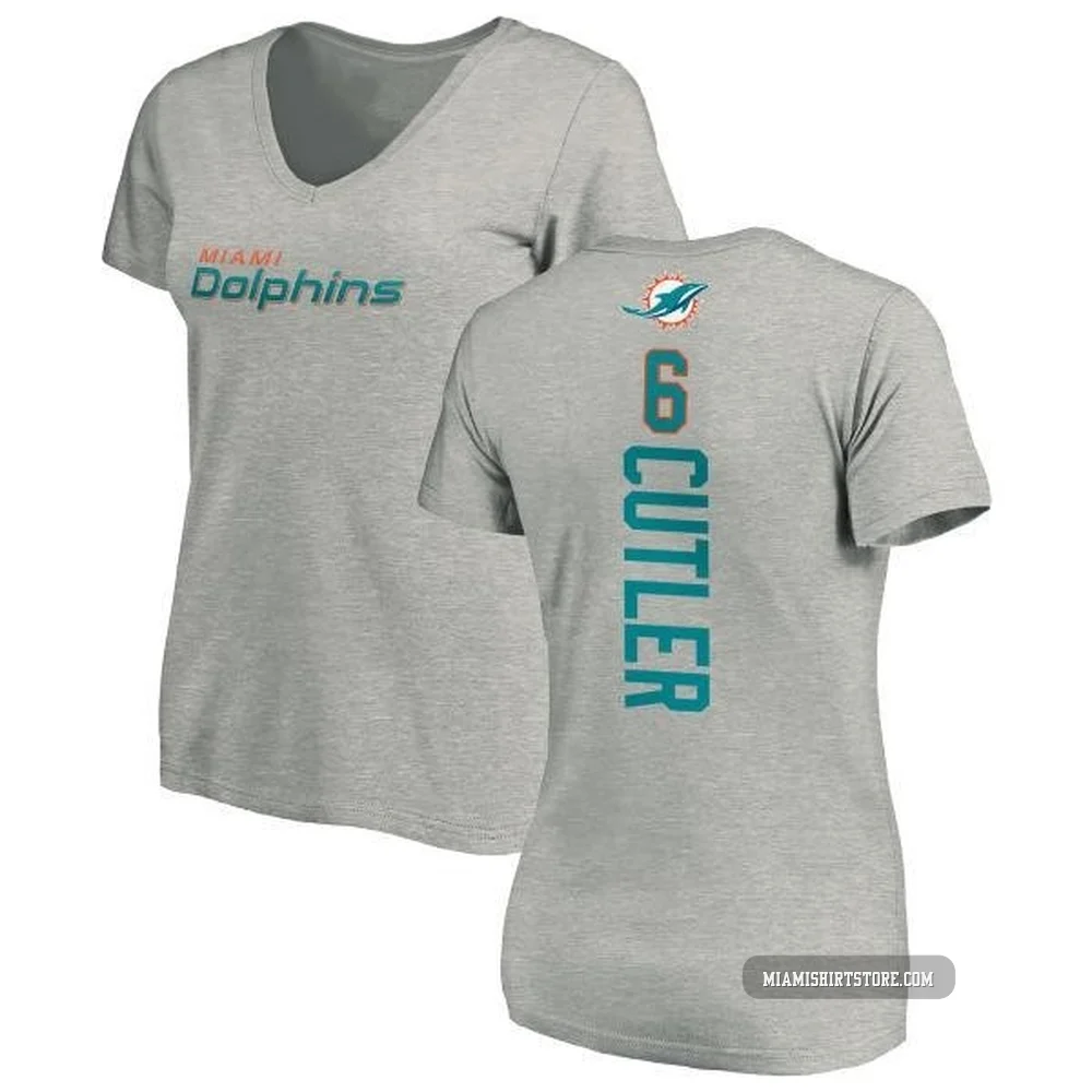 Women's Jay Cutler Miami Dolphins ＃6 Pro Line Backer V-Neck T-Shirt - Ash