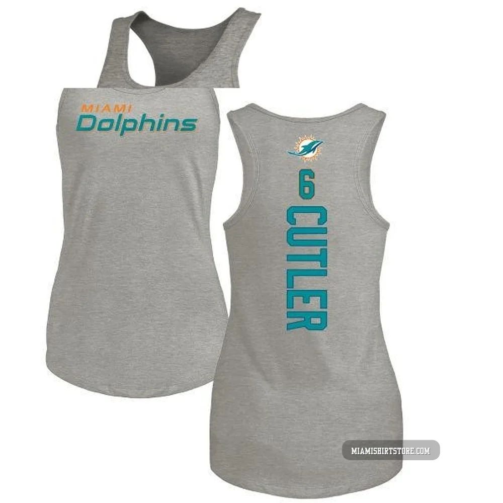 Women's Jay Cutler Miami Dolphins ＃6 Pro Line by Backer Tri-Blend Tank Top - Ash
