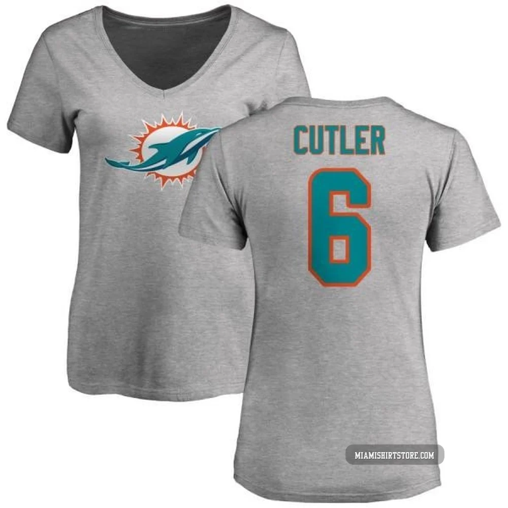 Women's Jay Cutler Miami Dolphins ＃6 Pro Line Name & Number Logo Slim Fit T-Shirt - Ash