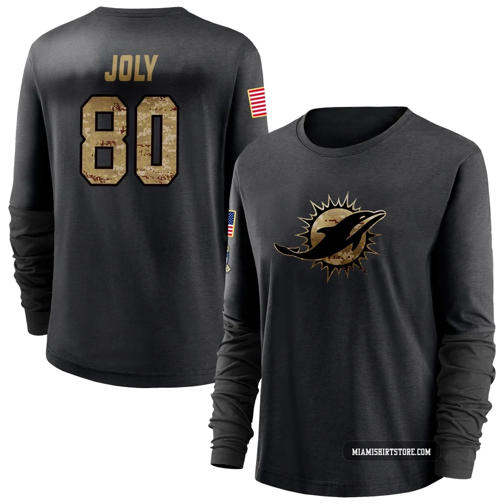 Women's Justin Joly Miami Dolphins ＃80 Black 2020 Salute To Service Sideline Performance Long Sleeve T-Shirt