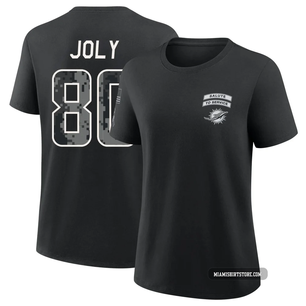 Women's Justin Joly Miami Dolphins ＃80 Black 2026 Salute to Service T-Shirt