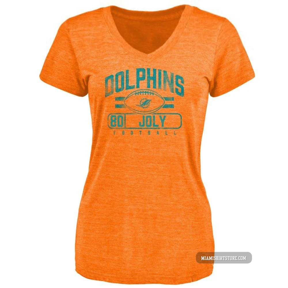 Women's Justin Joly Miami Dolphins ＃80 Orange Pro Line by Flanker Tri-Blend T-Shirt -