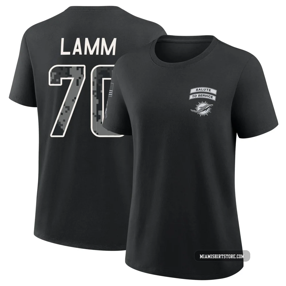 Women's Kendall Lamm Miami Dolphins ＃70 Black 2026 Salute to Service T-Shirt
