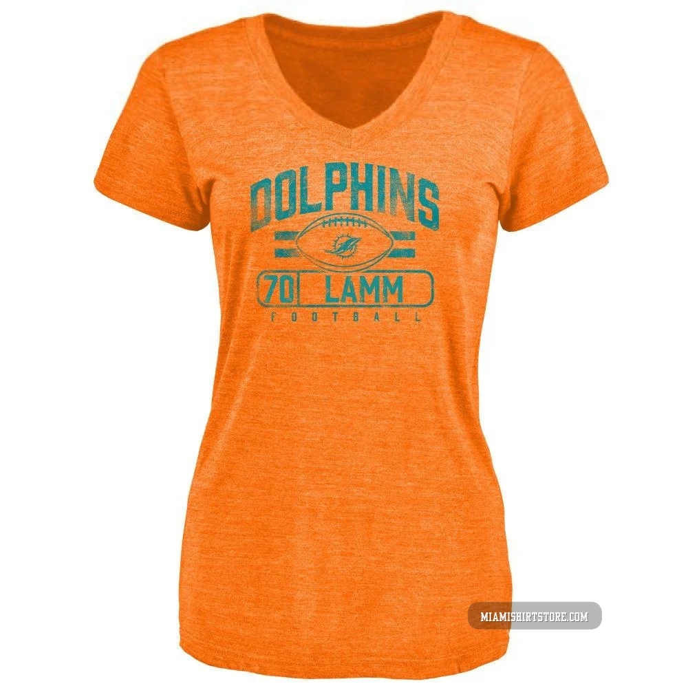 Women's Kendall Lamm Miami Dolphins ＃70 Orange Pro Line by Flanker Tri-Blend T-Shirt -