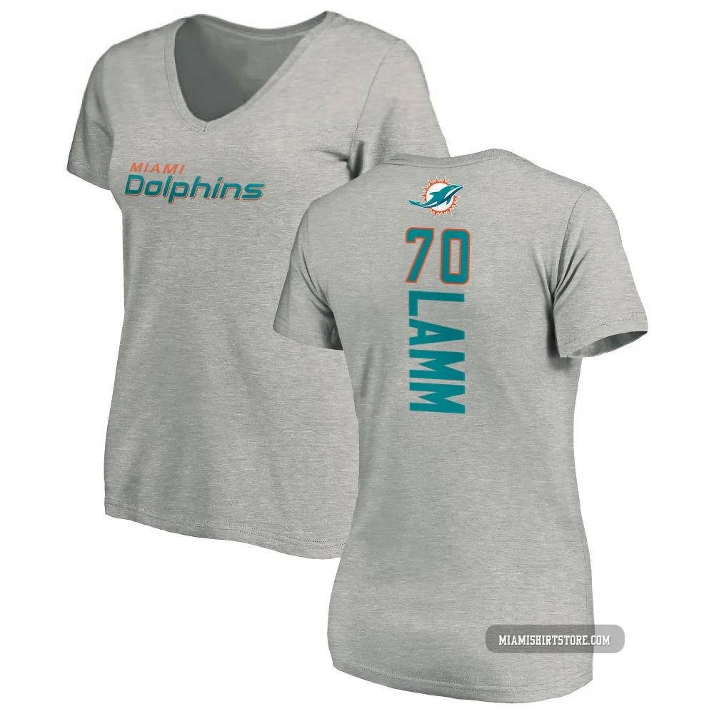 Women's Kendall Lamm Miami Dolphins ＃70 Pro Line Backer V-Neck T-Shirt - Ash