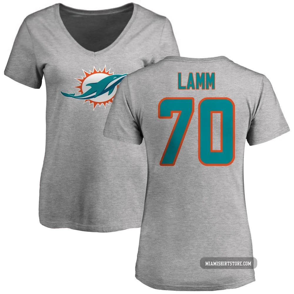 Women's Kendall Lamm Miami Dolphins ＃70 Pro Line Name & Number Logo Slim Fit T-Shirt - Ash