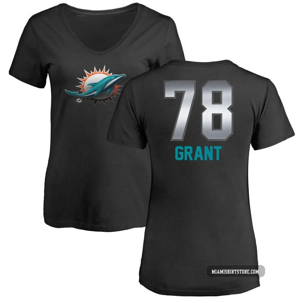 Women's Kenneth Grant Miami Dolphins ＃78 Black Pro Line by Midnight Mascot T-Shirt -
