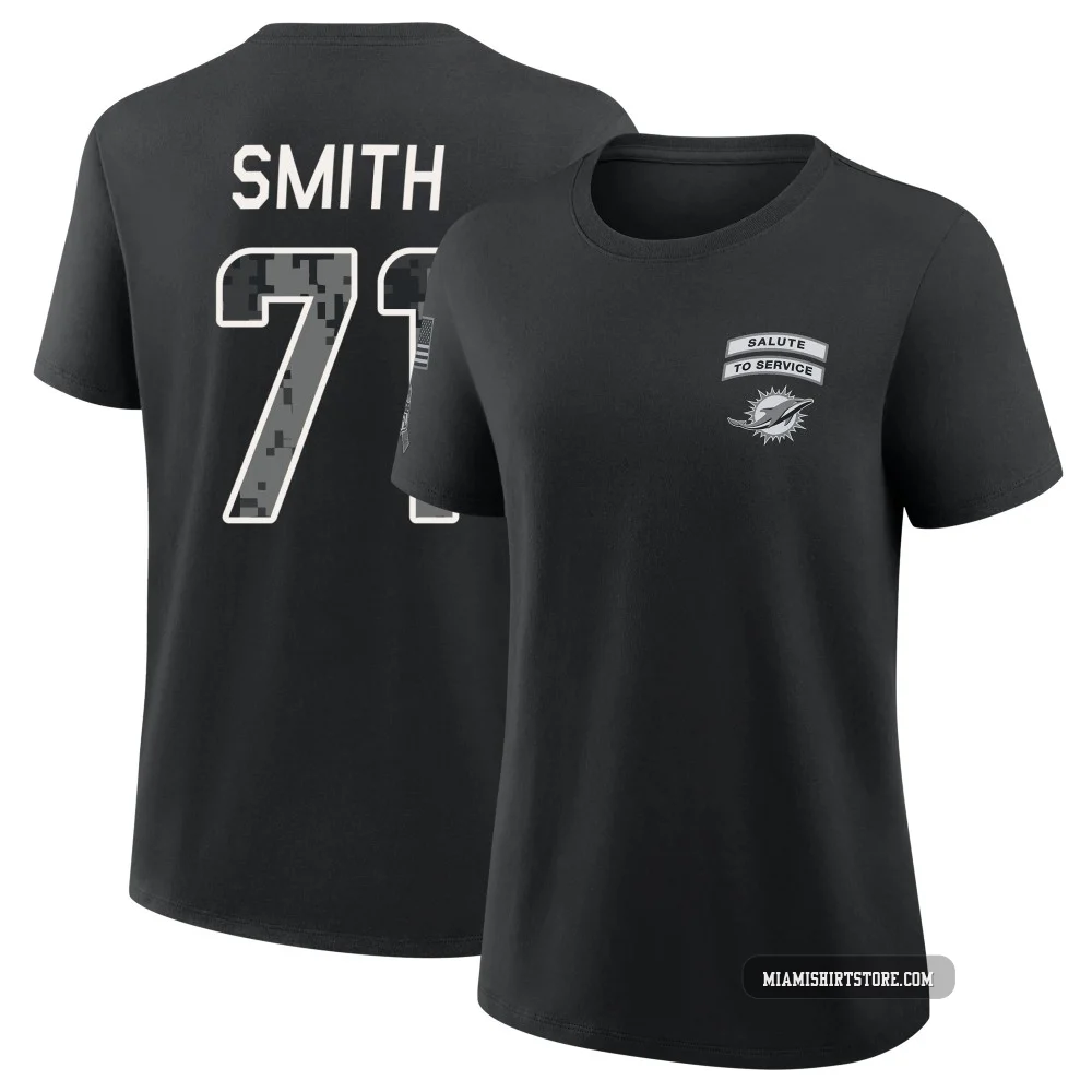 Women's Kion Smith Miami Dolphins ＃71 Black 2026 Salute to Service T-Shirt