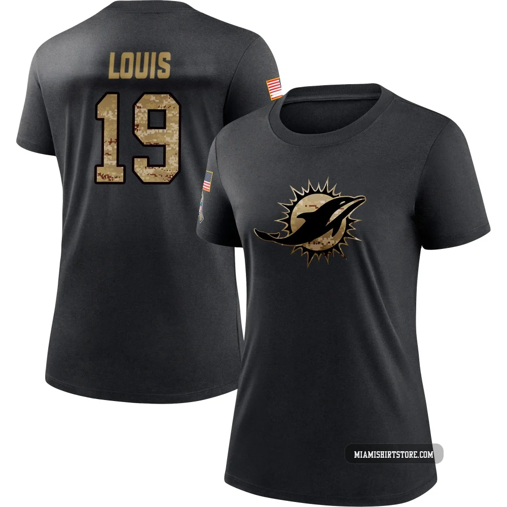 Women's Kyle Louis Miami Dolphins ＃19 Black 2020 Salute To Service Performance T-Shirt