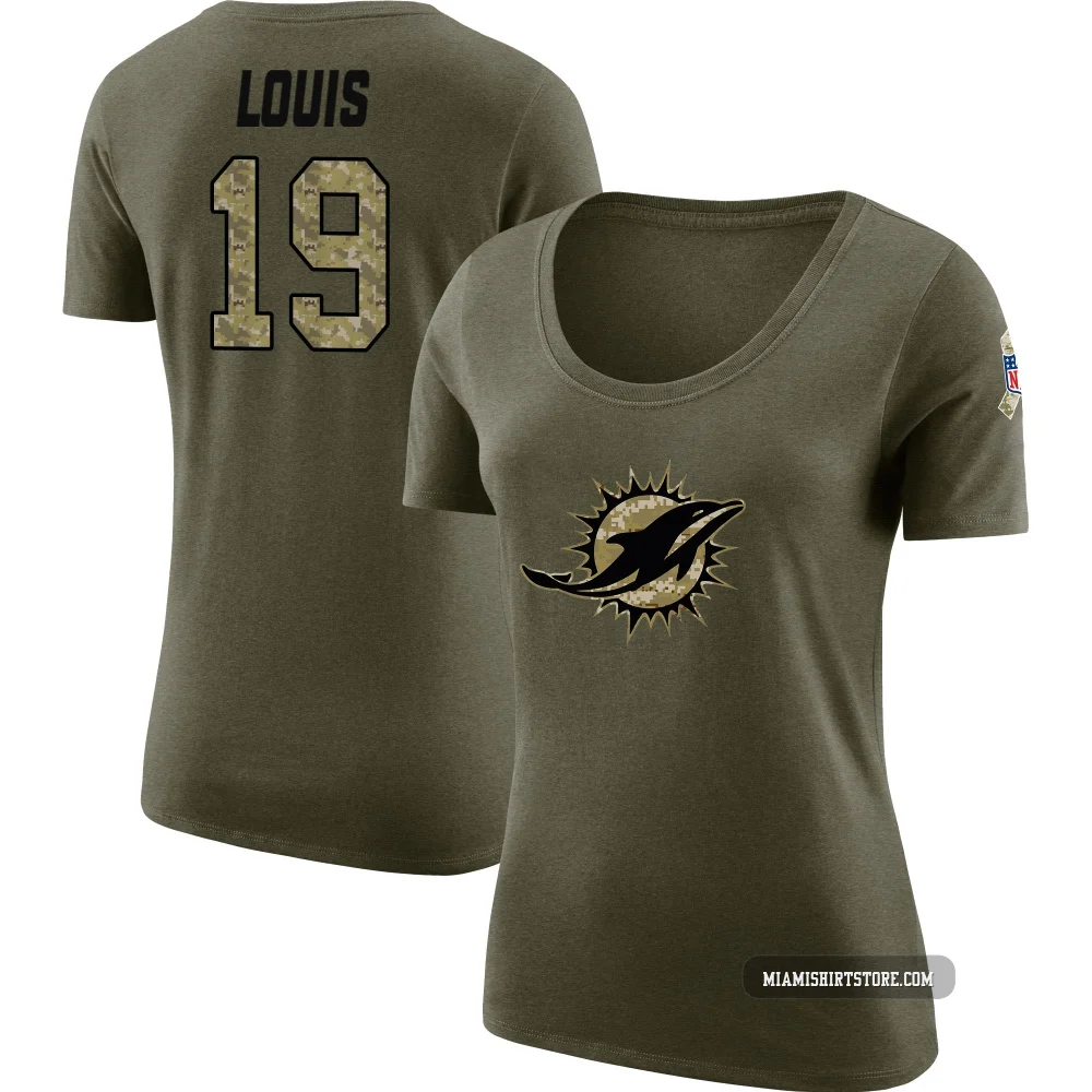Women's Kyle Louis Miami Dolphins ＃19 Legend Olive Salute to Service Scoop Neck T-Shirt