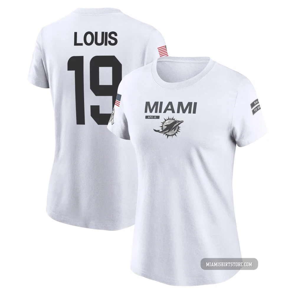 Women's Kyle Louis Miami Dolphins ＃19 Legend White 2024 Salute to Service Performance T-Shirt