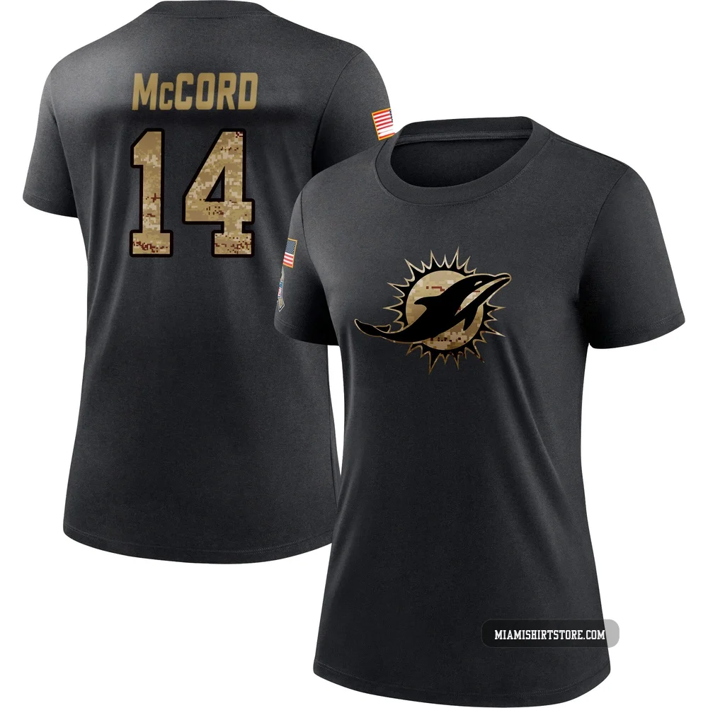 Women's Kyle McCord Miami Dolphins ＃14 Black 2020 Salute To Service Performance T-Shirt