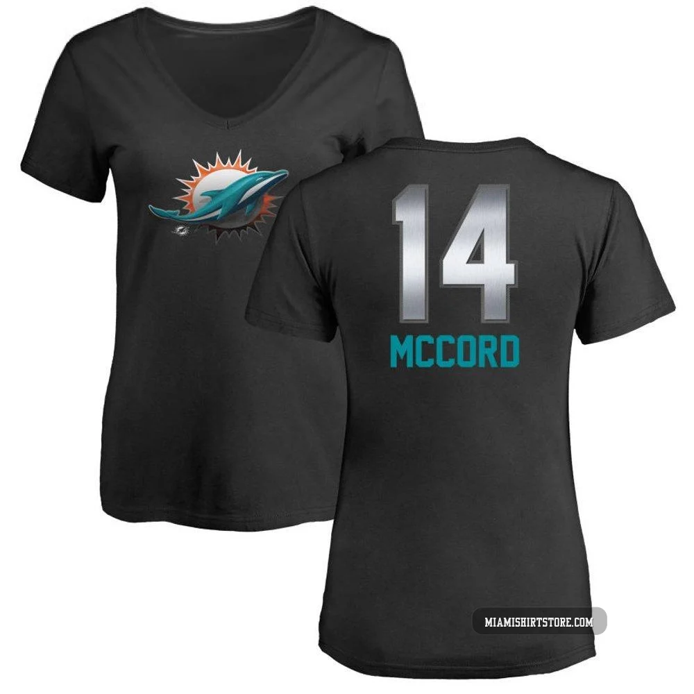 Women's Kyle McCord Miami Dolphins ＃14 Black Pro Line by Midnight Mascot T-Shirt -