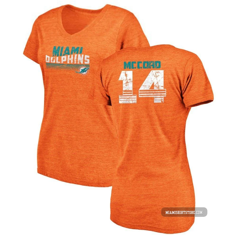Women's Kyle McCord Miami Dolphins ＃14 Orange Pro Line by Retro Tri-Blend V-Neck T-Shirt -