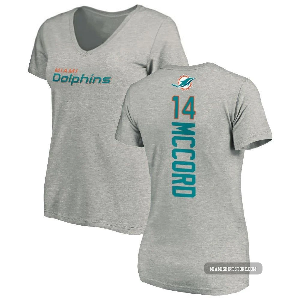 Women's Kyle McCord Miami Dolphins ＃14 Pro Line Backer V-Neck T-Shirt - Ash