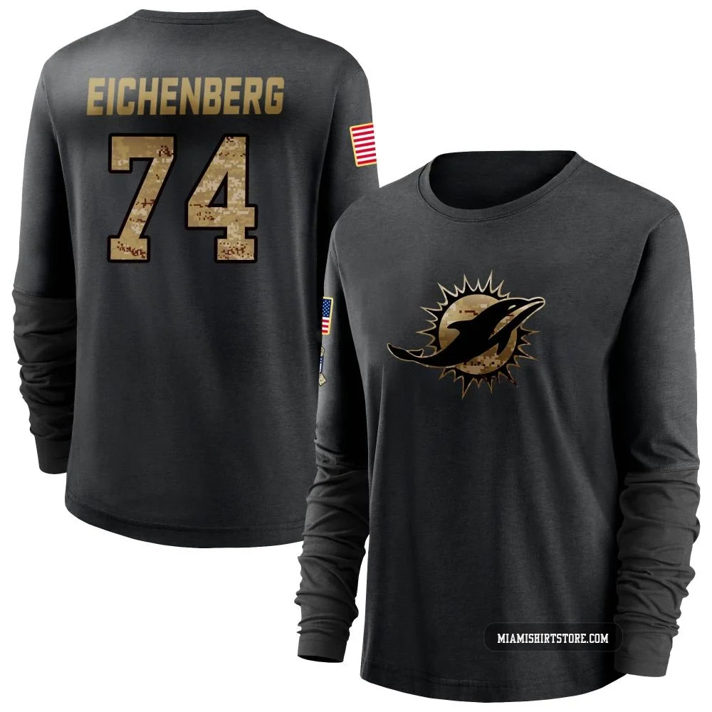 Women's Liam Eichenberg Miami Dolphins ＃74 Black 2020 Salute To Service Sideline Performance Long Sleeve T-Shirt