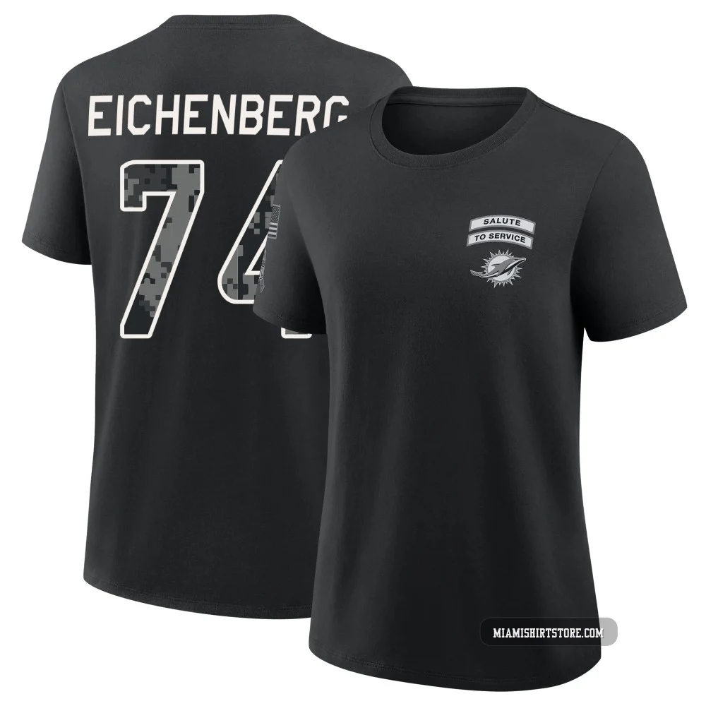 Women's Liam Eichenberg Miami Dolphins ＃74 Black 2026 Salute to Service T-Shirt