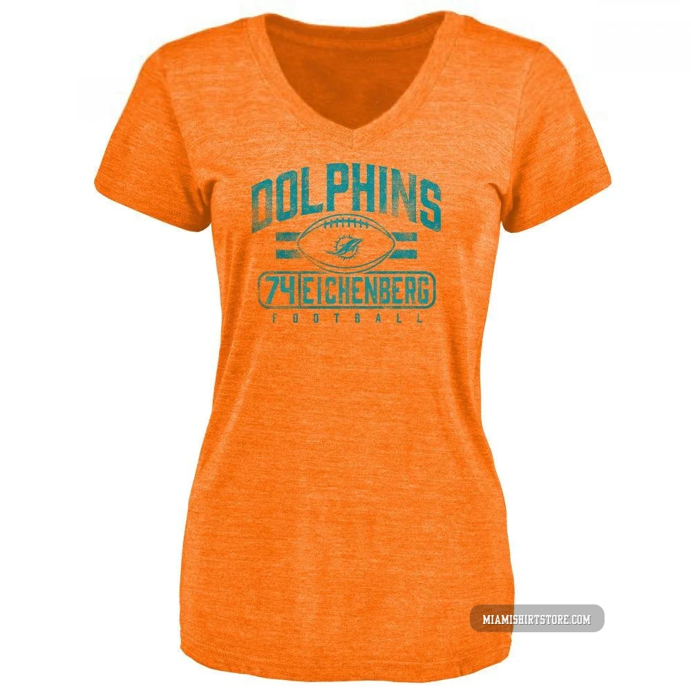 Women's Liam Eichenberg Miami Dolphins ＃74 Orange Pro Line by Flanker Tri-Blend T-Shirt -