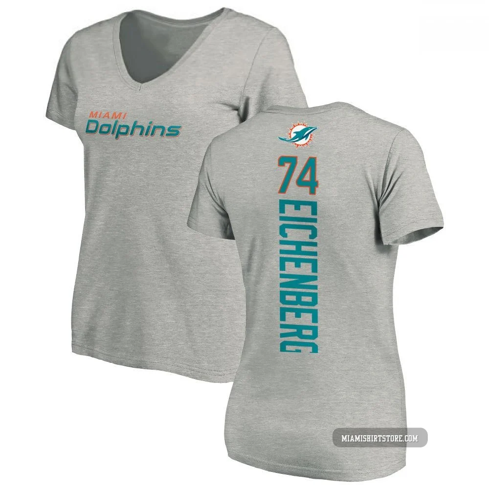 Women's Liam Eichenberg Miami Dolphins ＃74 Pro Line Backer V-Neck T-Shirt - Ash