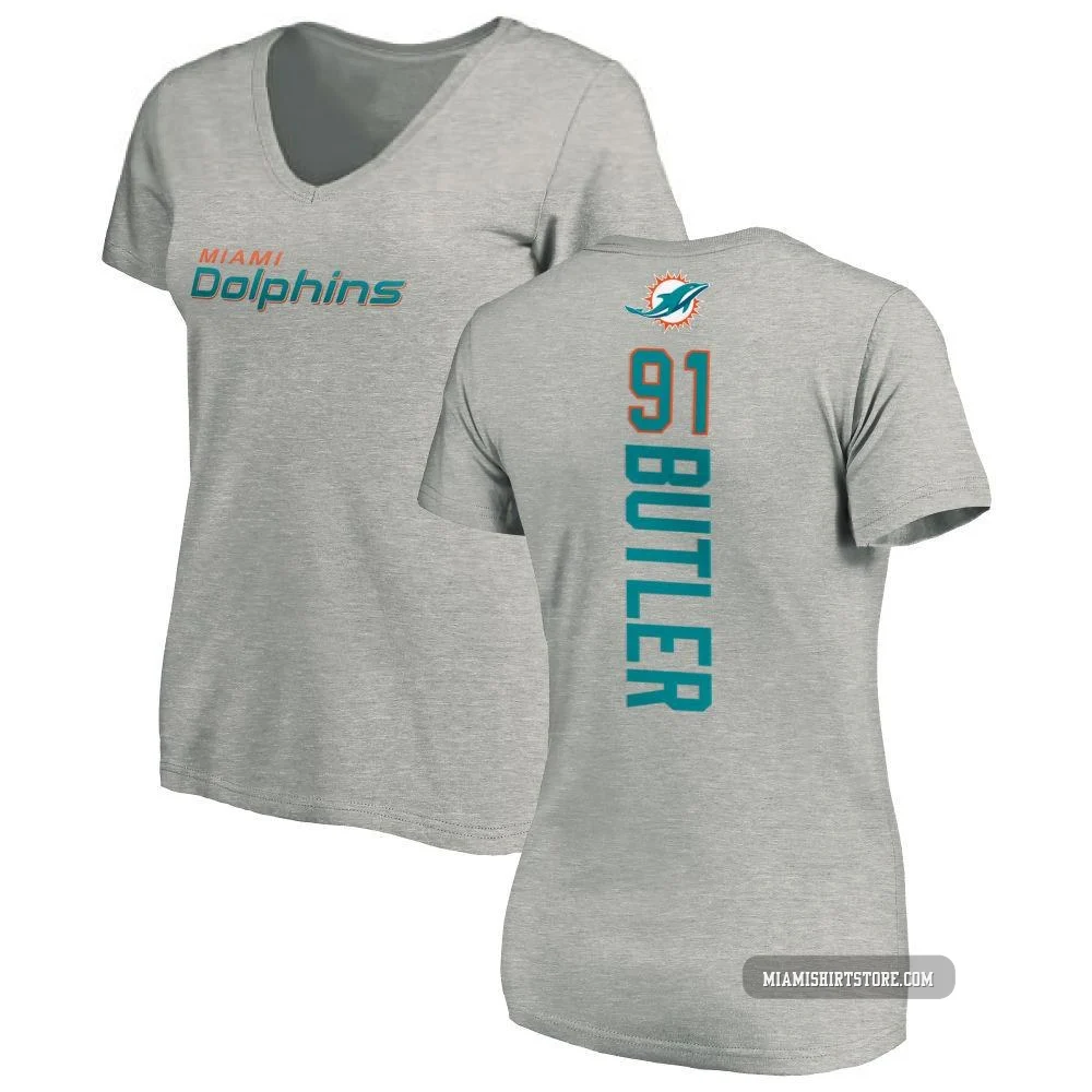 Women's Matthew Butler Miami Dolphins ＃91 Pro Line Backer V-Neck T-Shirt - Ash