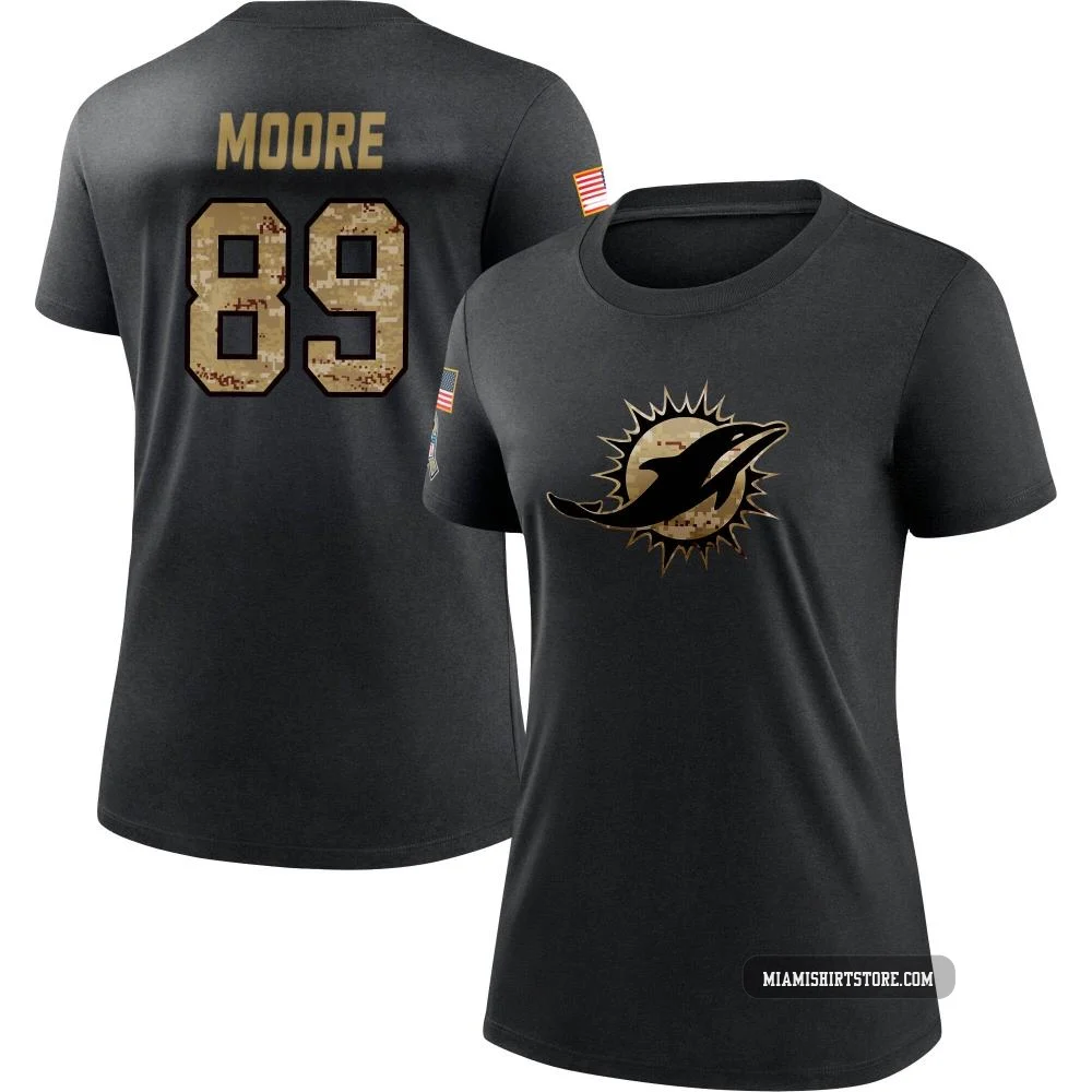 Women's Nat Moore Miami Dolphins ＃89 Black 2020 Salute To Service Performance T-Shirt