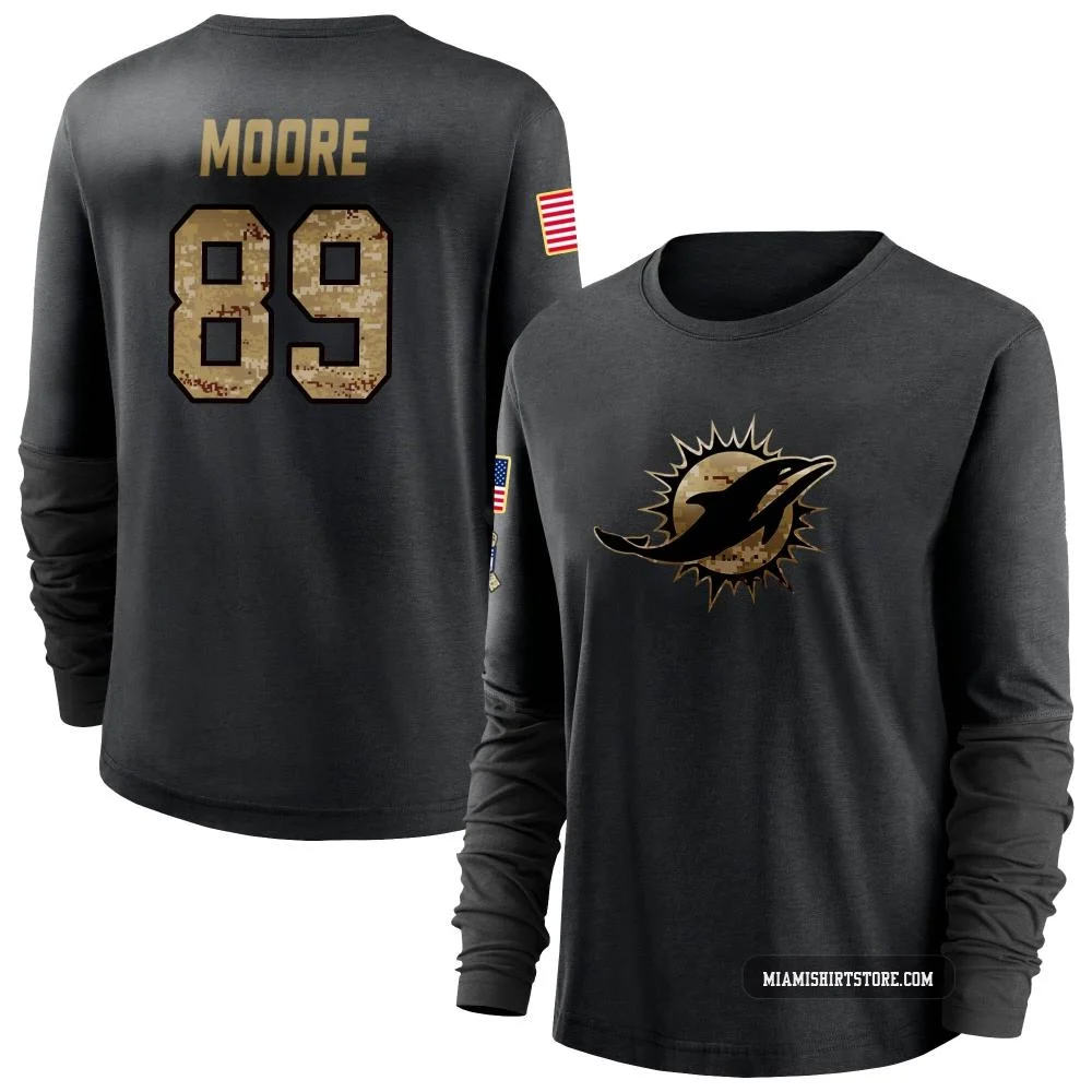 Women's Nat Moore Miami Dolphins ＃89 Black 2020 Salute To Service Sideline Performance Long Sleeve T-Shirt