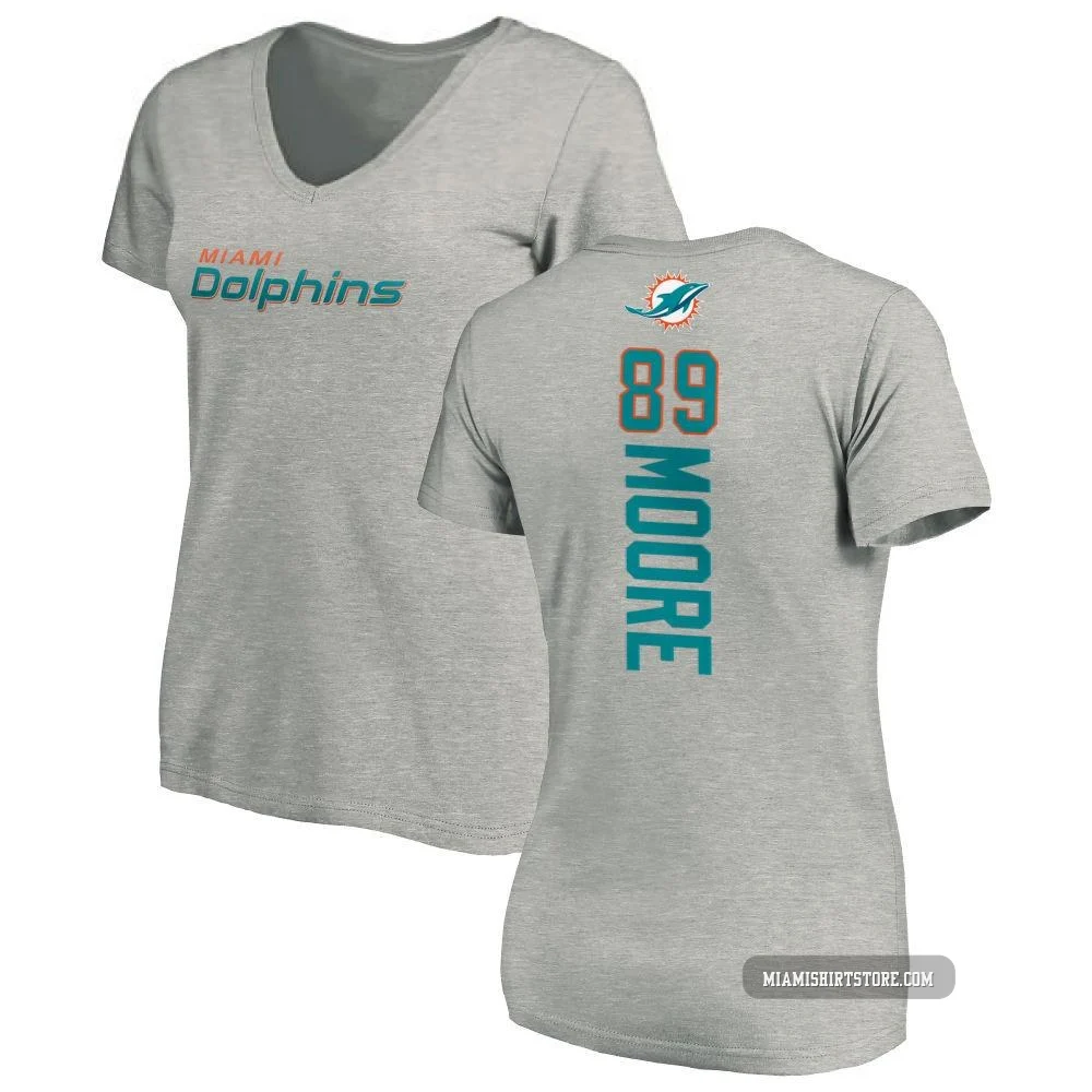 Women's Nat Moore Miami Dolphins ＃89 Pro Line Backer V-Neck T-Shirt - Ash