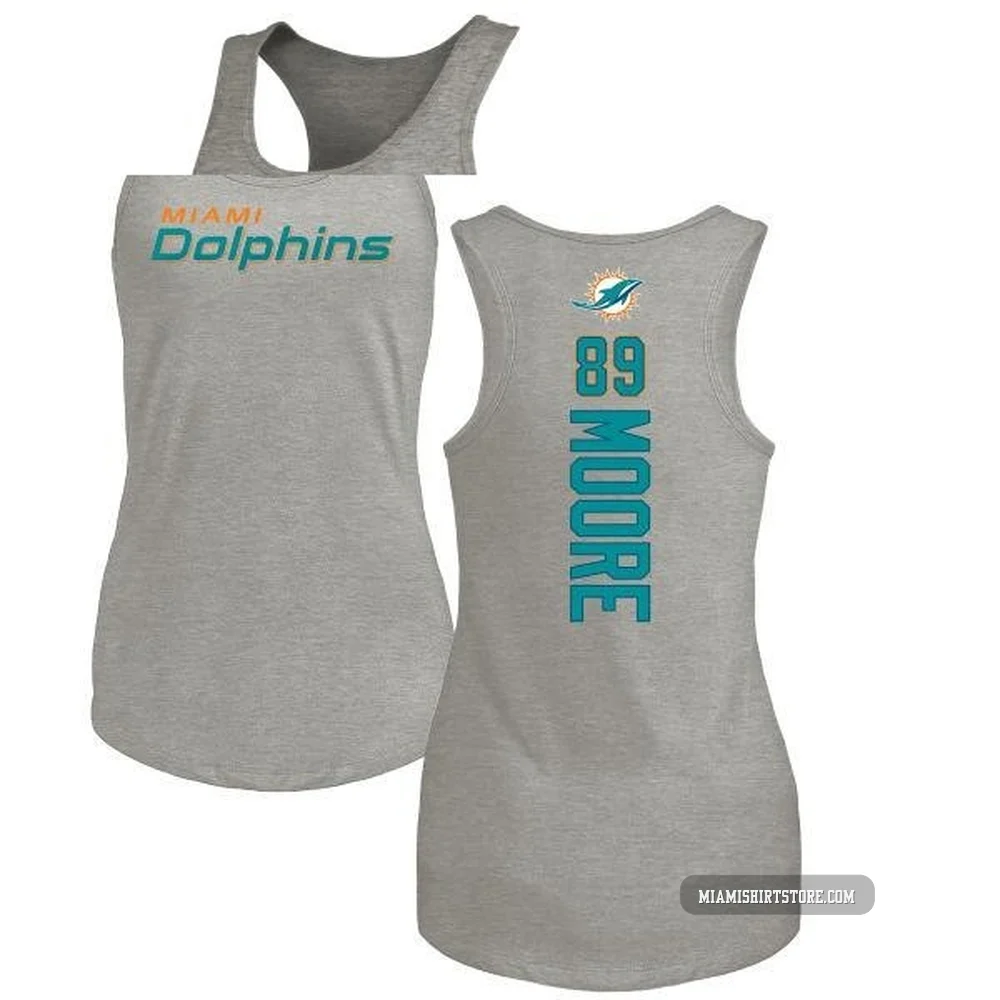 Women's Nat Moore Miami Dolphins ＃89 Pro Line by Backer Tri-Blend Tank Top - Ash