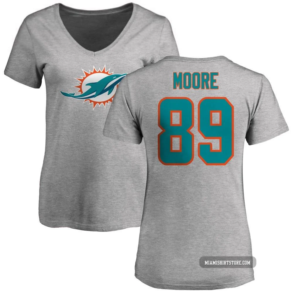 Women's Nat Moore Miami Dolphins ＃89 Pro Line Name & Number Logo Slim Fit T-Shirt - Ash