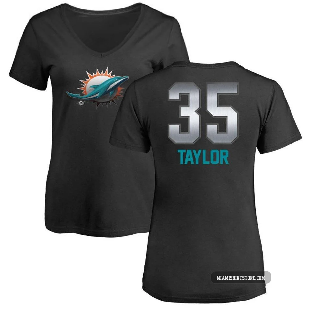 Women's Reese Taylor Miami Dolphins ＃35 Black Pro Line by Midnight Mascot T-Shirt -